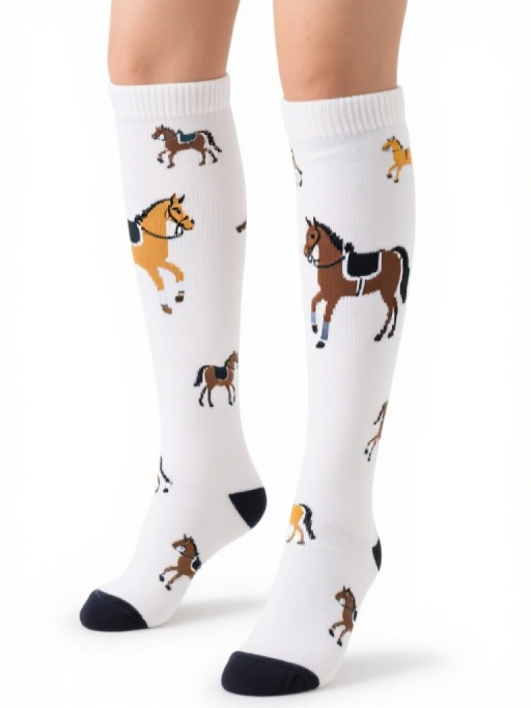 Fun Horse Themed Designs Long Equestrian Knee High Socks