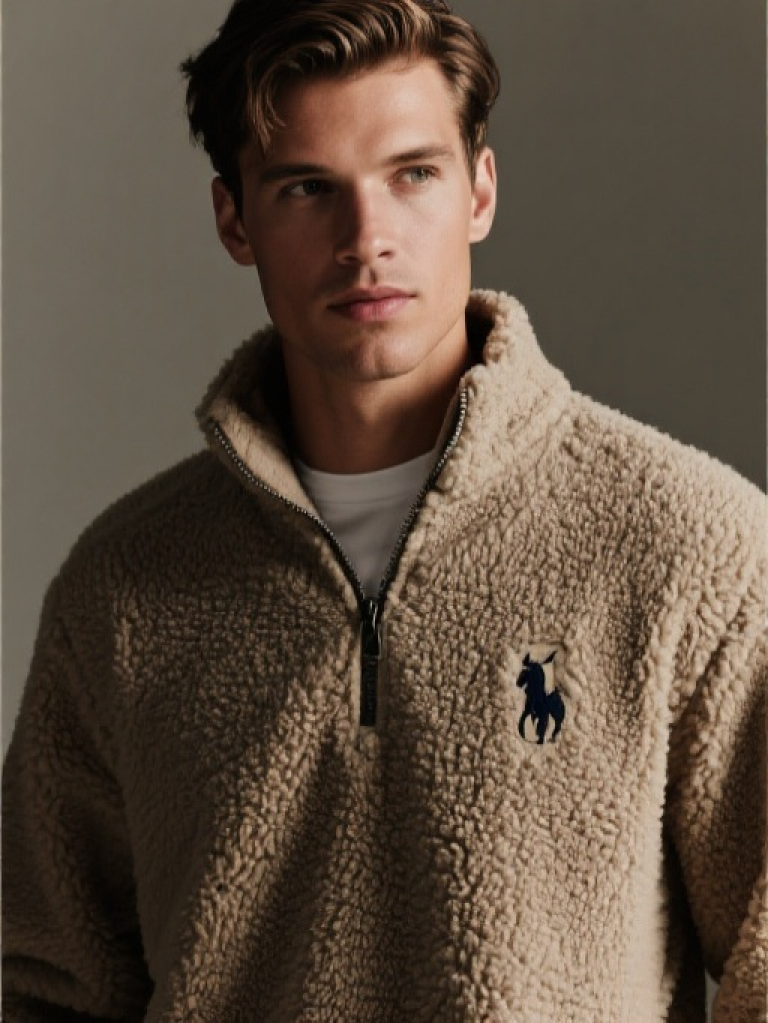 HXFF Men's Teddy Half Zip Sweatshirt