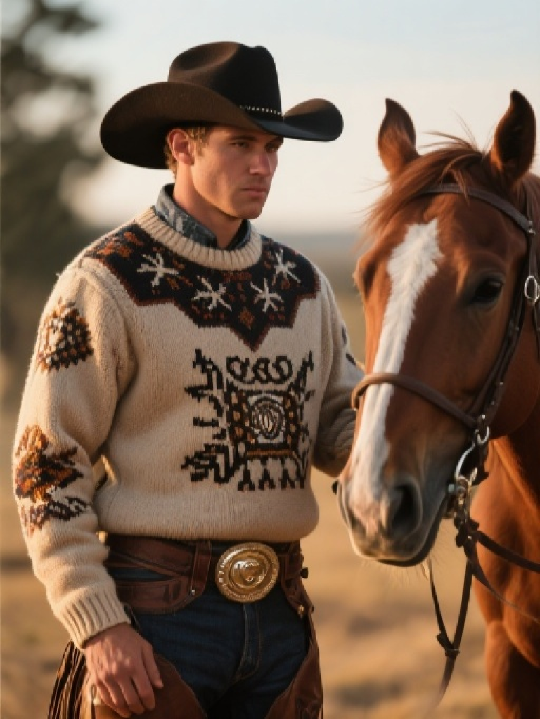 Rodeo Print Western Sweater