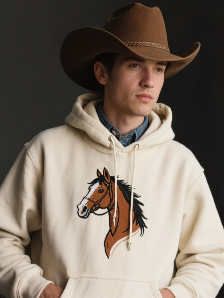 HXFF Men's Embroidered Horse Western Hoodie