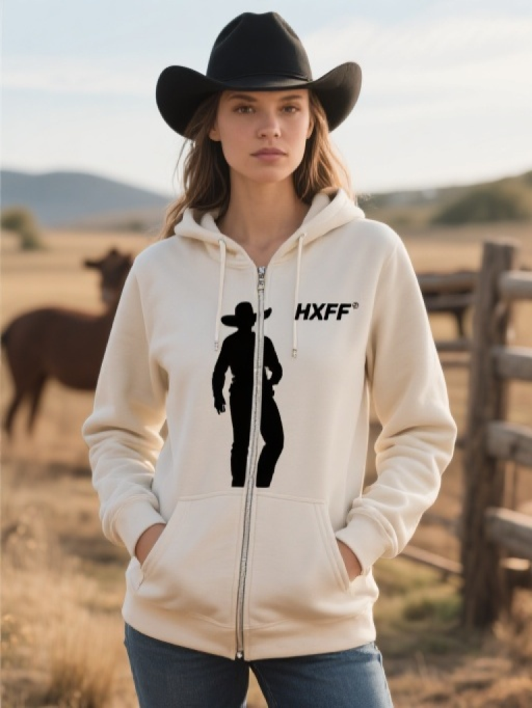 HXFF Women's Cowboy Silhouette Zip Up Hoodie