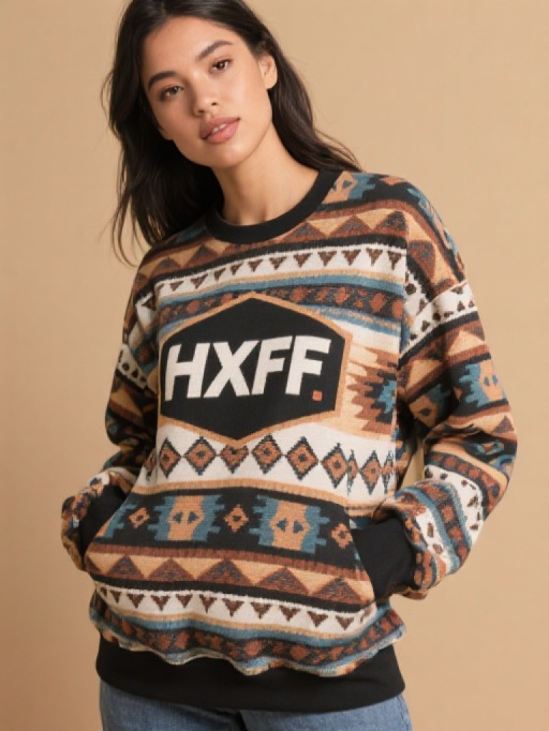HXFF Women's Southwestern Pattern Sweatshirt