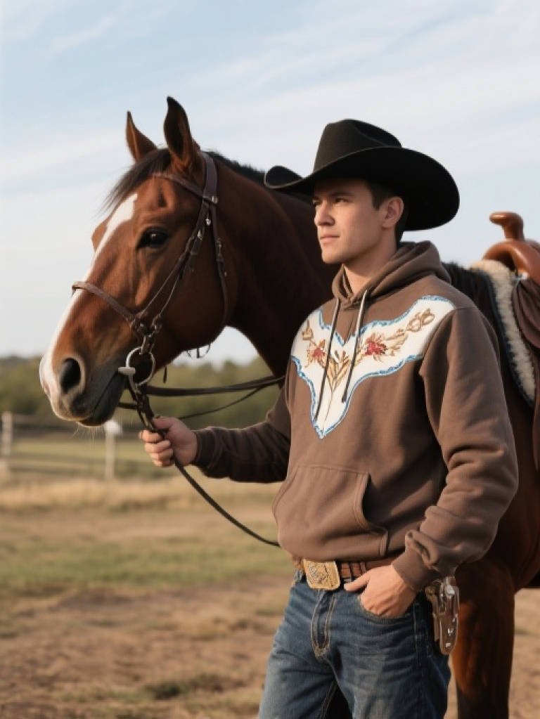 HXFF Men's Western Cowboy Hoodie