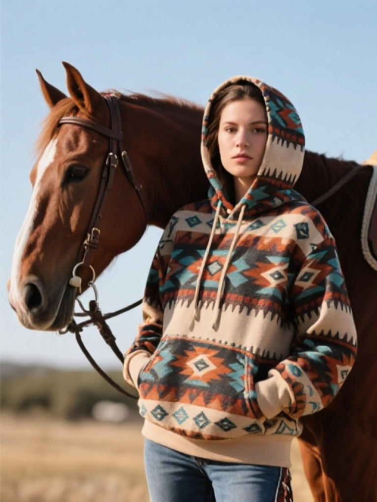 HXFF Women's Southwestern Pattern Hoodie