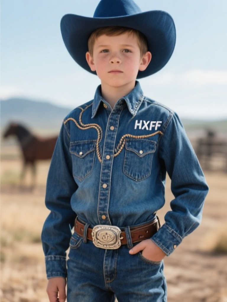 HXFF Boys' Western Cowboy Denim Shirt