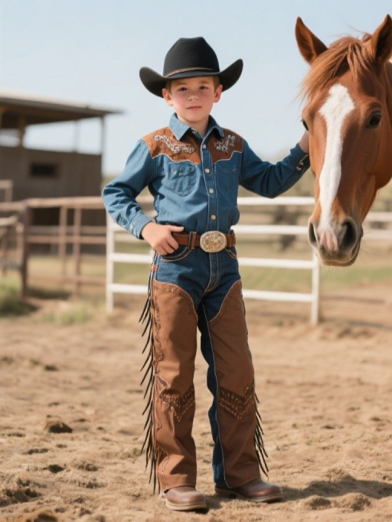 HXFF Boys' Western Denim Riding Pants