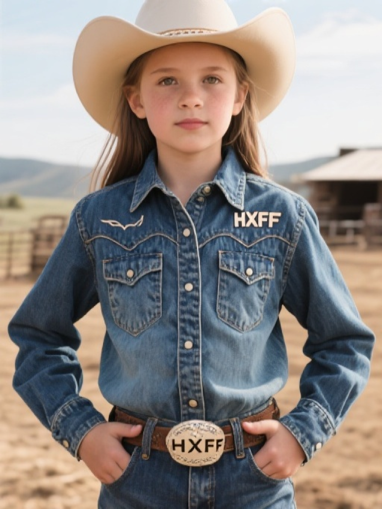HXFF Girls' Western Classic Denim Shirt