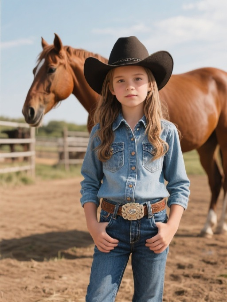 HXFF Girls' Western Cowgirl Jeans Button down shirts