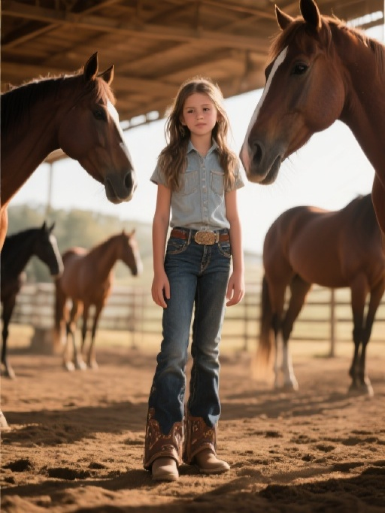 HXFF Girls' Western Equestrian Denim Pants