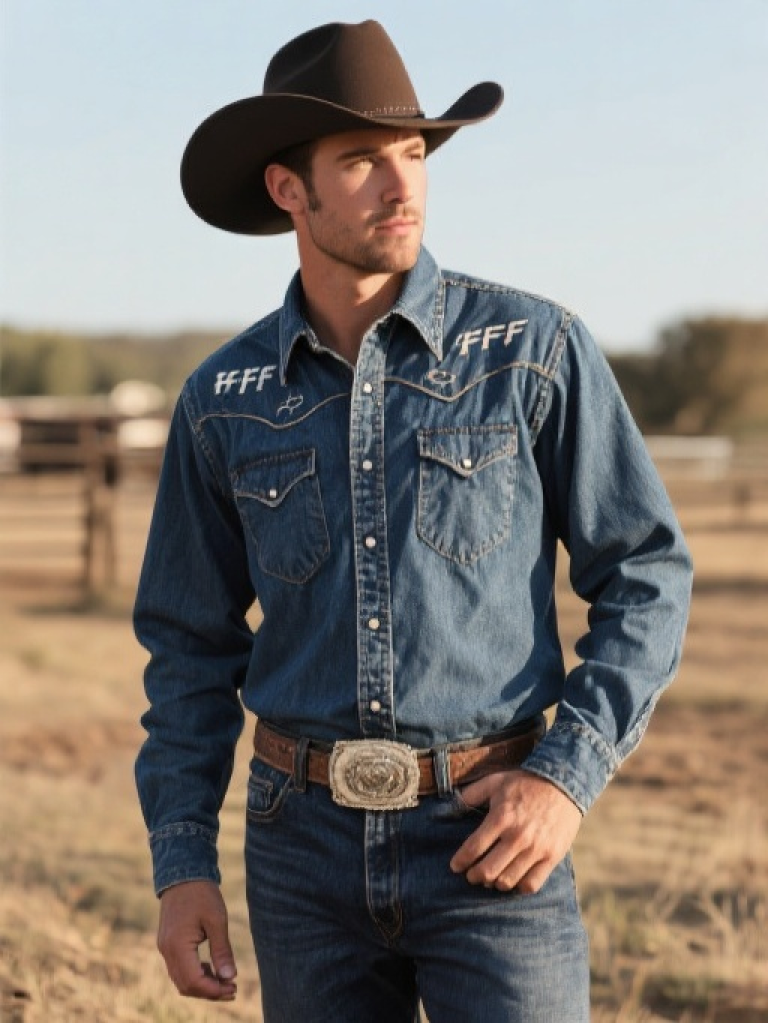 HXFF Men's Western Classic Denim Shirt