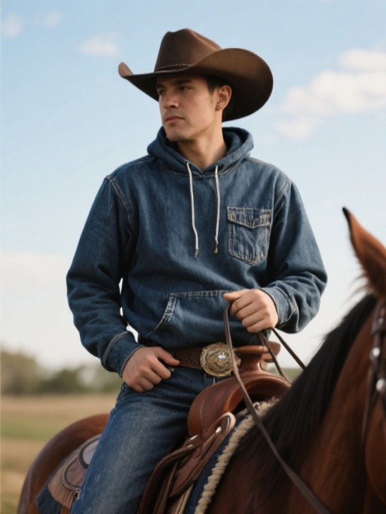 HXFF Men's Western Denim Hoodie