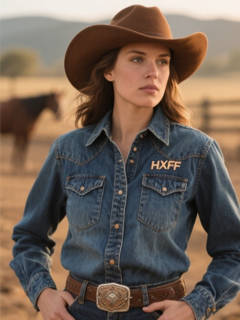 HXFF Women's Western Classic Denim Shirt