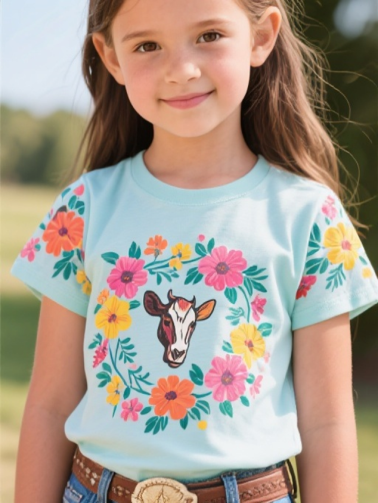 HXFF Girls' Western Floral Cowgirl Tee