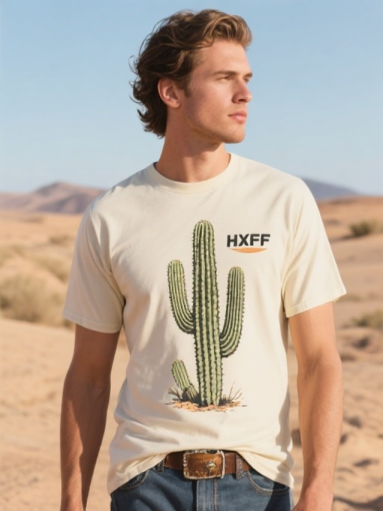 HXFF Men's Cactus Western Print Tee