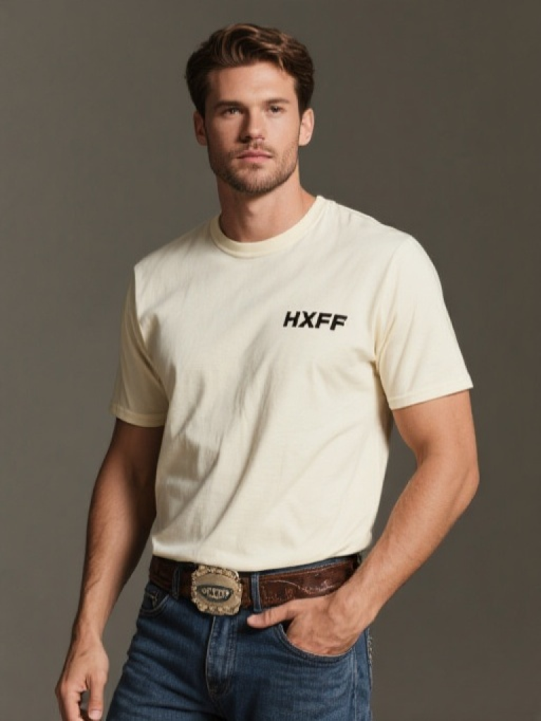 HXFF Men's Western Short Sleeve Basic Tee