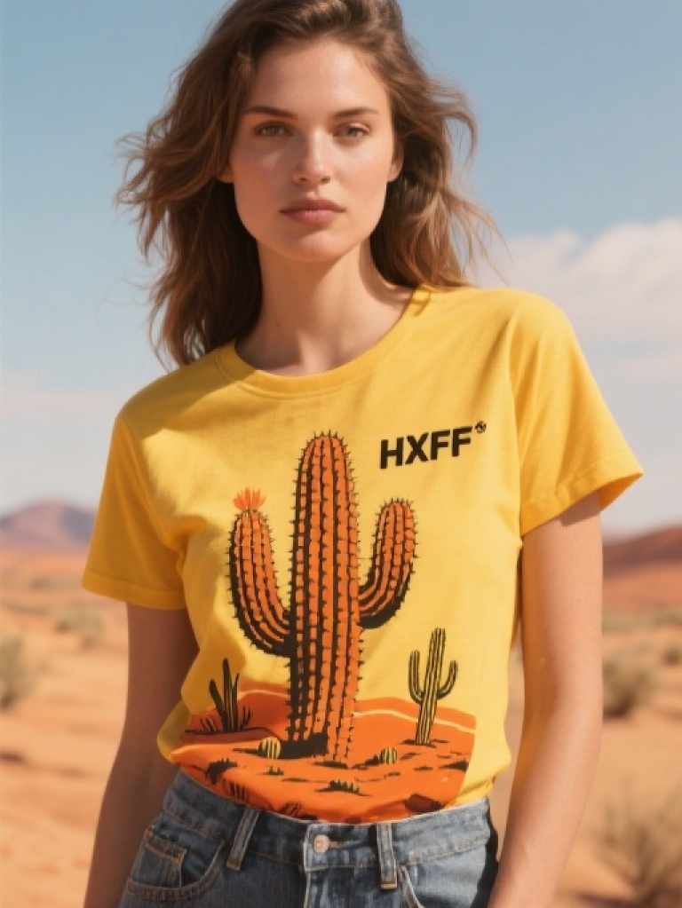 HXFF Women's Western Cactus Pattern Tee