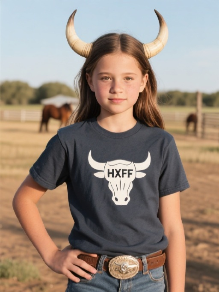 HXFF Girls' Equestrian Bull Horns T-Shirt