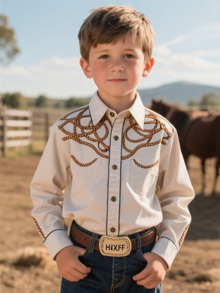 HXFF Boys' Western Cowboy Lasso Button Down Shirt
