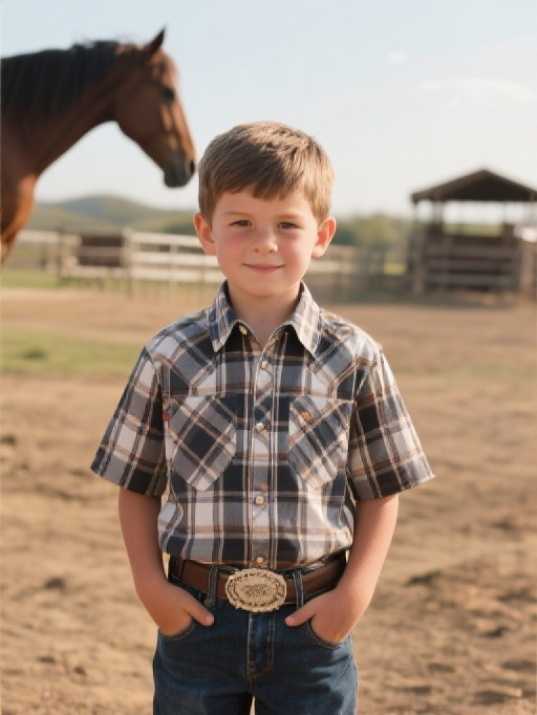 HXFF Boys' Western Plaid Short Sleeve Shirts