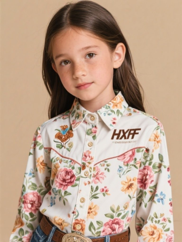 HXFF Girls' Western Floral Cowgirl Button Down Shirt