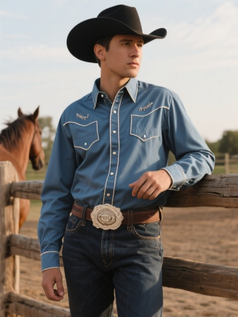 HXFF Men‘s Classic Western Riding Shirt