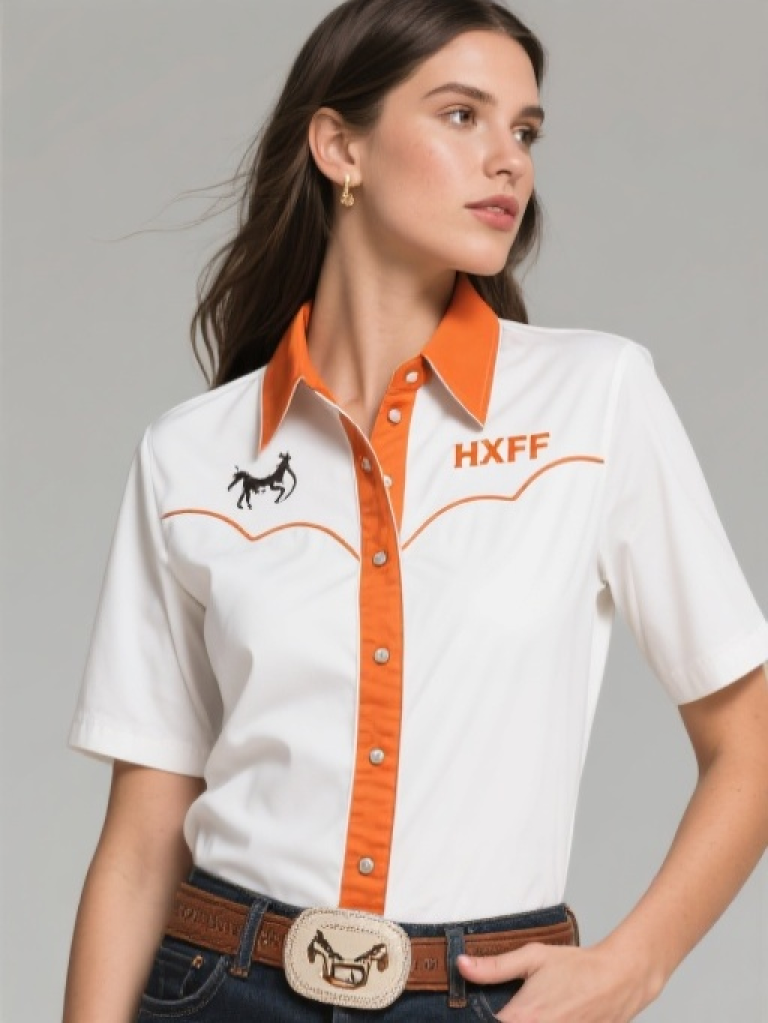HXFF Women's Western Button down Short Sleeve Shirt