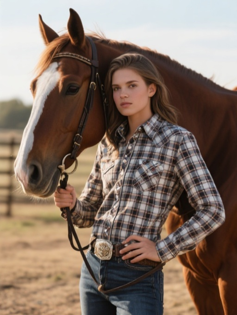 HXFF Women's Plaid Western Shirt