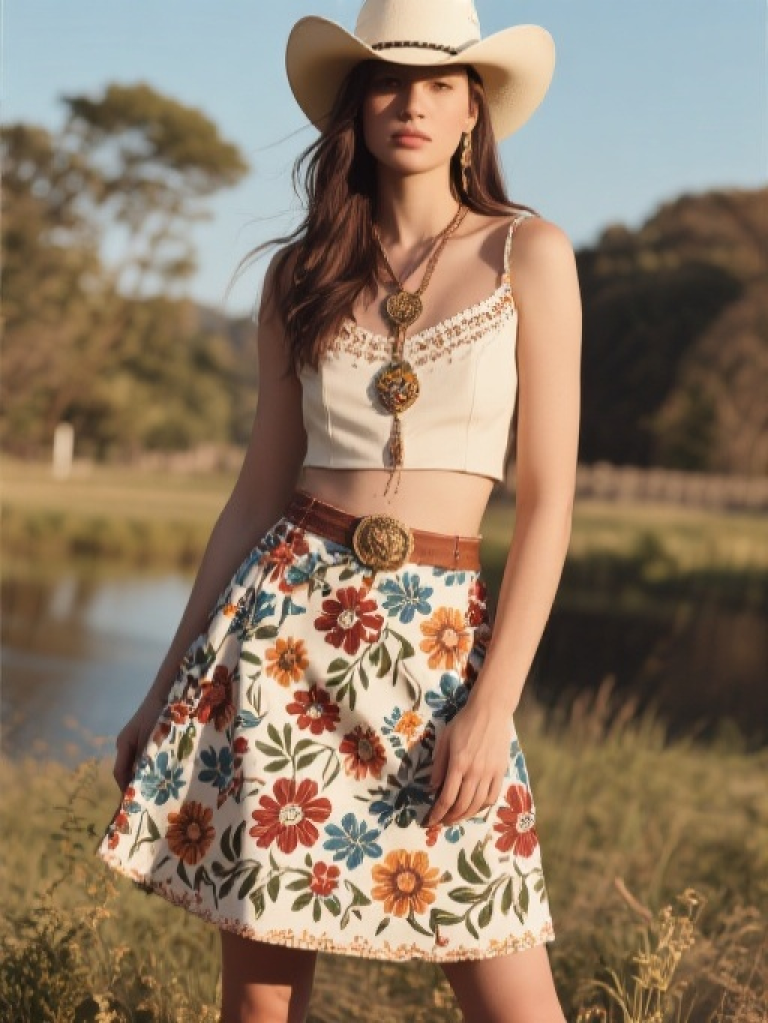 Western Floral Print Skirt