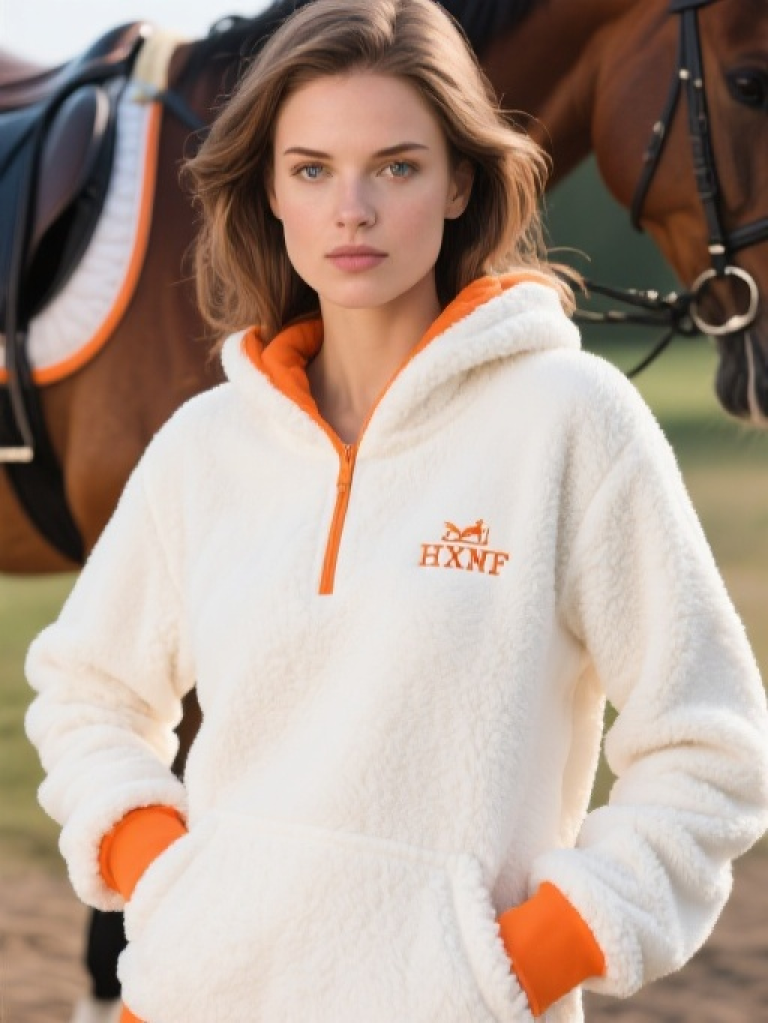 HXFF Ladies Equestrian Teddy Fleece Half zip pullover hoodies