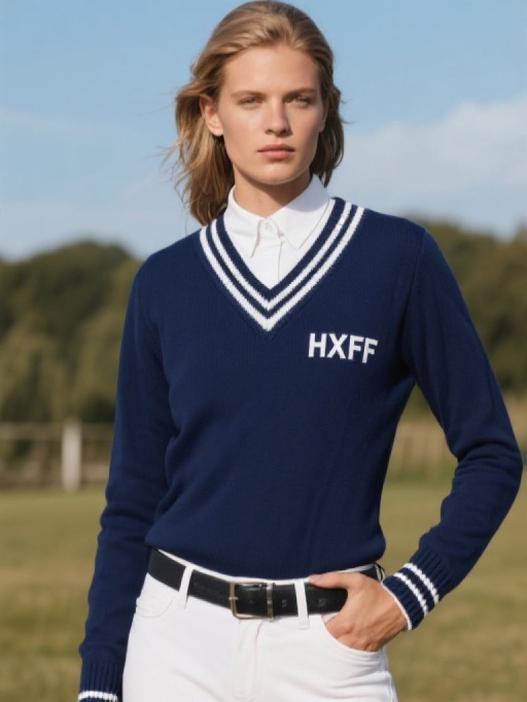 HXFF Women's V-Neck Equestrian Sweater