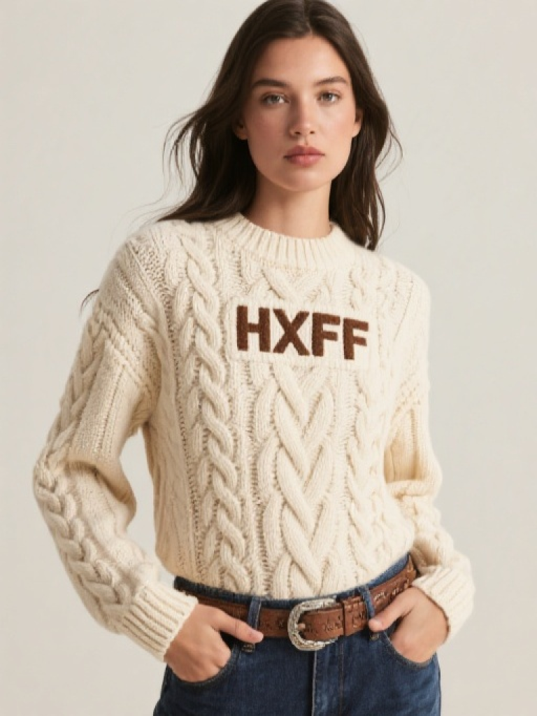 HXFF Women's Western Cable Knit Jumper