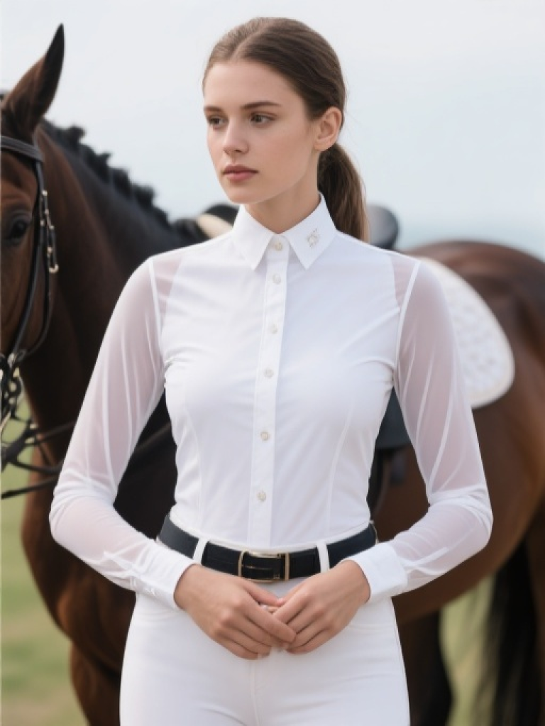 Ladies White Power Mesh L S Show Shirt