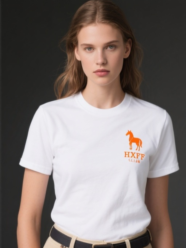 HXFF Ladies Pony Club Letter Print T-Shirt |White/Orange
