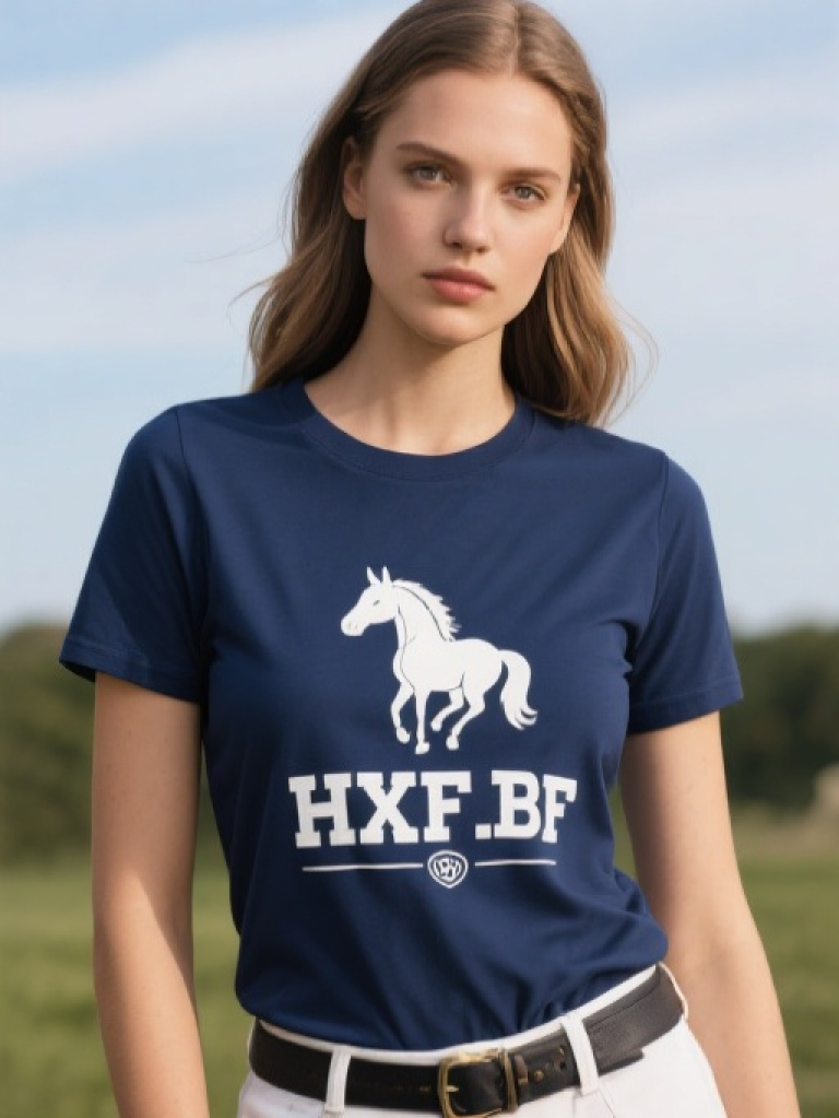 Women's Pony Club Letter Print T-Shirt - Navy/White