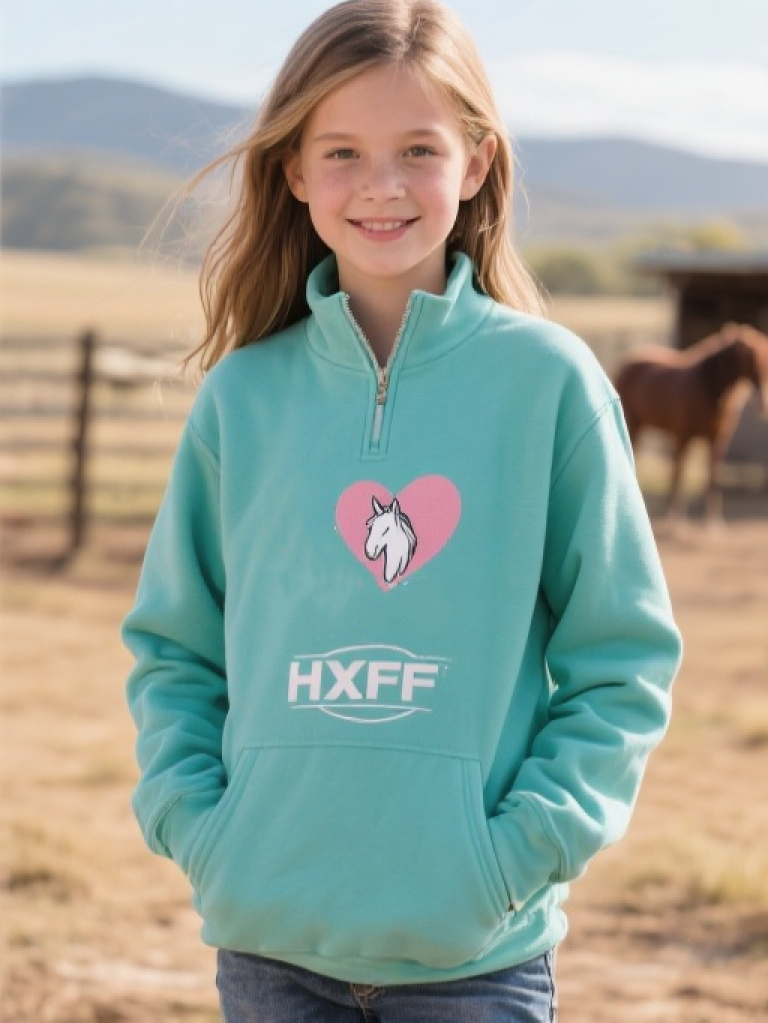 HXFF Girls' Pony Love 1/4 Zip Sweatshirt