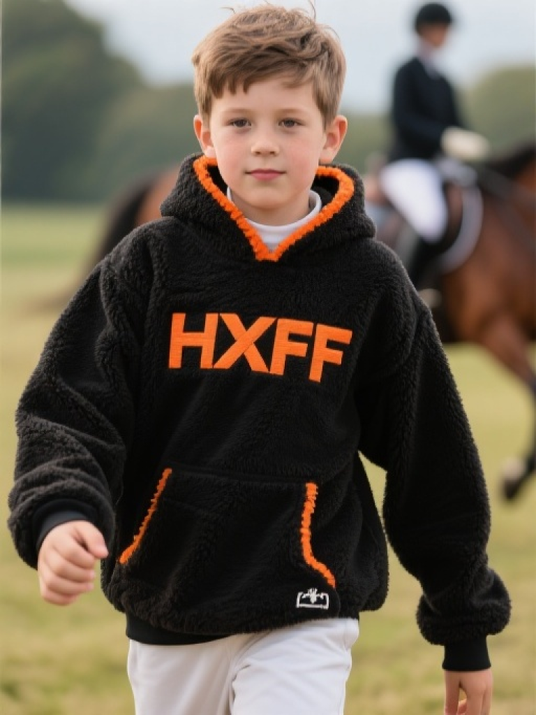HXFF Kids Boy's Riding Portrait Teddy Hoodies