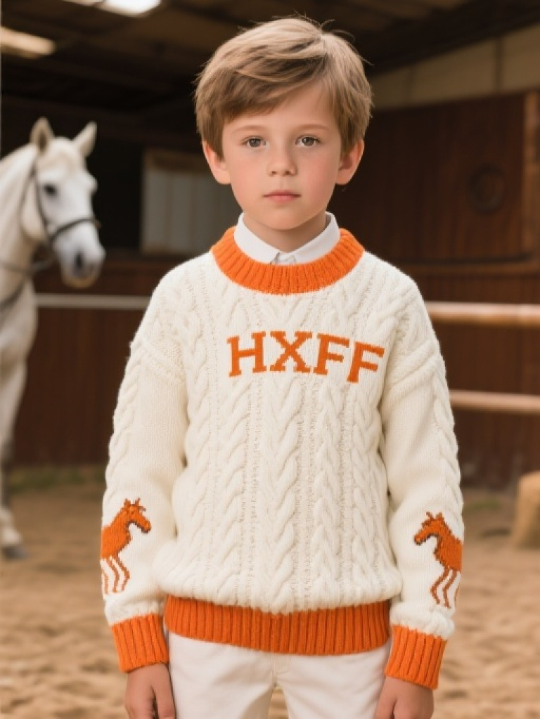 HXFF Boys' Equestrian Cable Knit Sweater