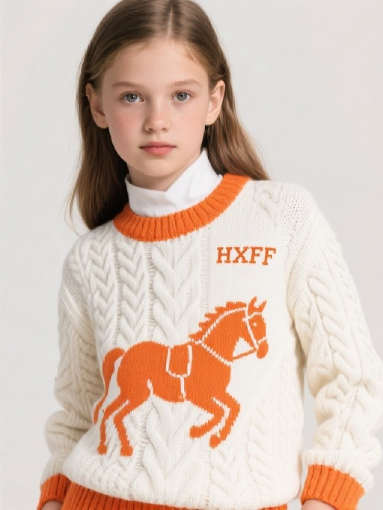 HXFF Girls' Equestrian Cable Knit Sweater