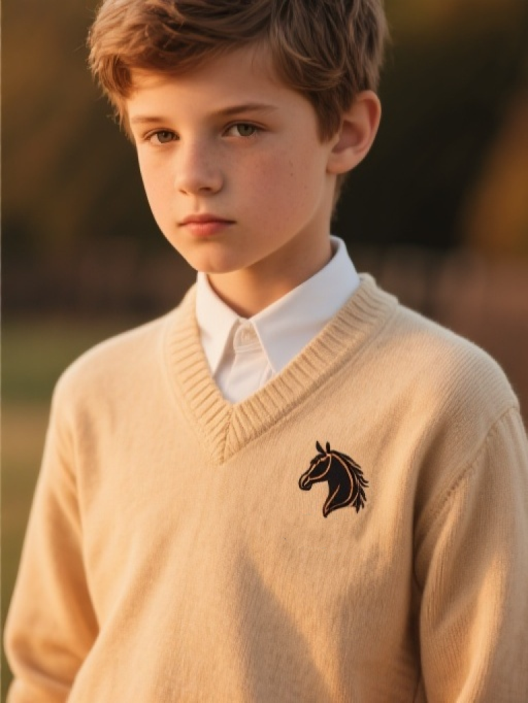 Youth Classic V-neck Pullover with Horse Logo