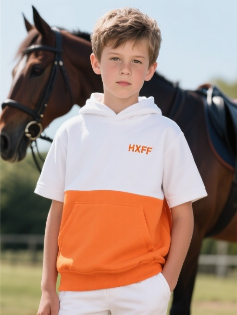 HXFF Boys' Sporty Equestrian Short Sleeve Hoodies